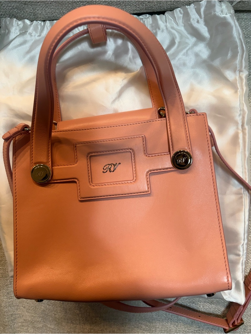 Roger Vivier Coral Pink Leather Top-Handle Crossbody Bag